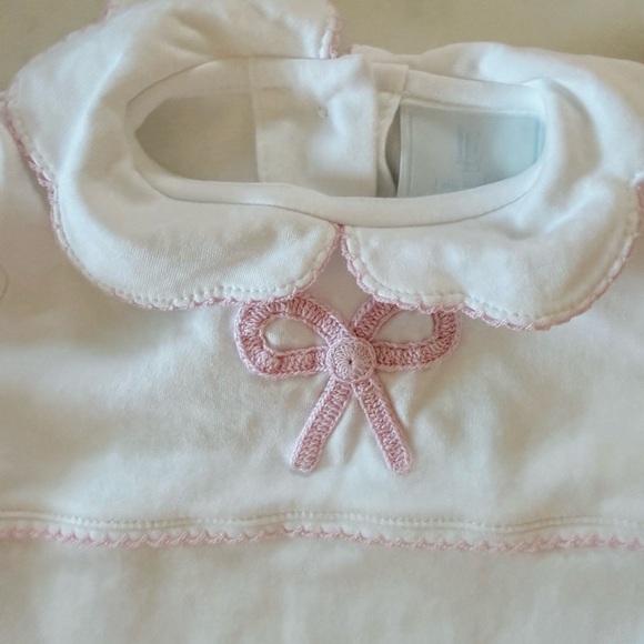 Little English Soft Pink Crochet Playsuit - Pink Bow - Picture 3 of 4